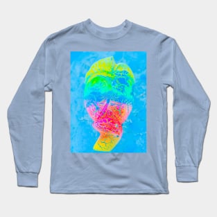 A bright multicolored Bali face mask on blue Long Sleeve T-Shirt